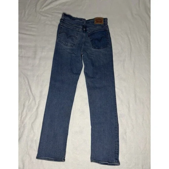 Levi’s Wedgie Straight Jeans Women 29 Medium Blue Wash High Rise Button Fly - Picture 2 of 10